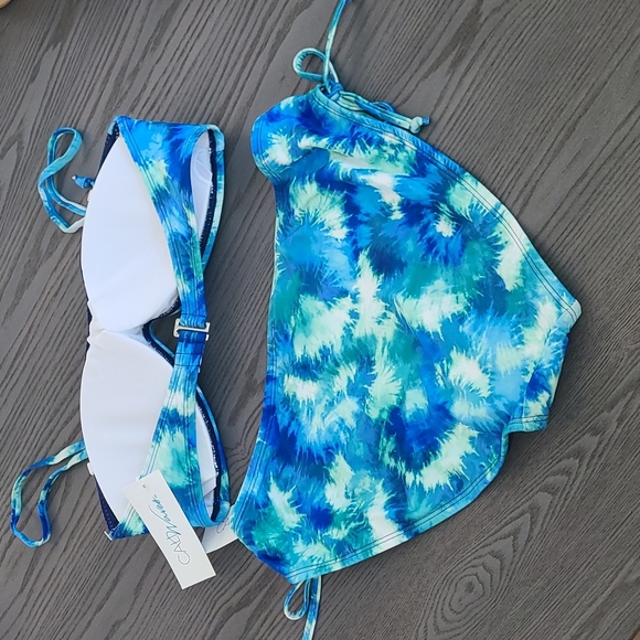 California Waves 2 Pc Swimsuit. Sz Large.  Tie Dye Blue & Green - Picture 2 of 8